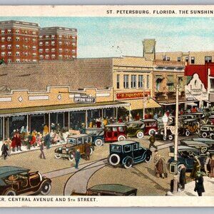 Postcard 1915 St. Petersburg Florida Intersection Central Avenue & 5th St #1384